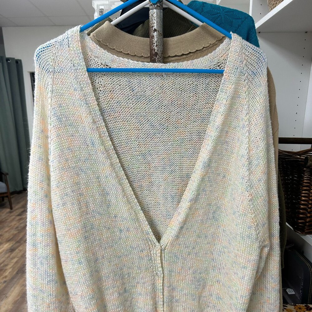 Multicolor Pastel Crochet Cardigan, Estimated Size M/L